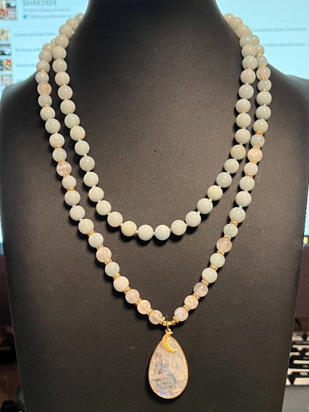 Handmade Moonstone Teardrop Pendant Beaded Necklace